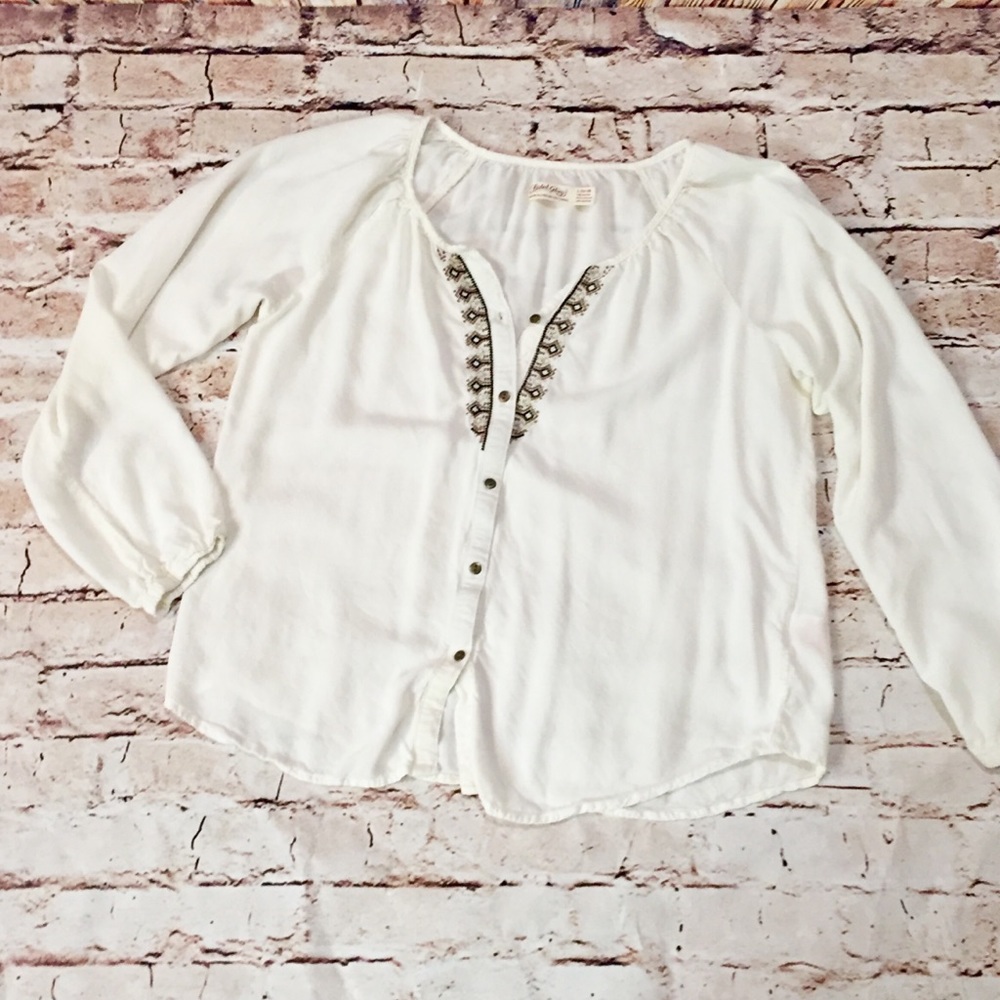 Embroidered Boho Long Sleeve Blouse Size Large
